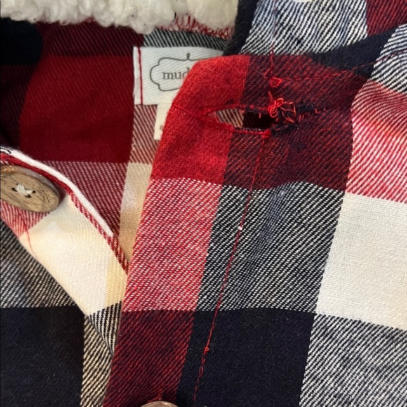 Mud Pie Red and Blue Plaid Hooded Onesie -As Is - Picture 4 of 5